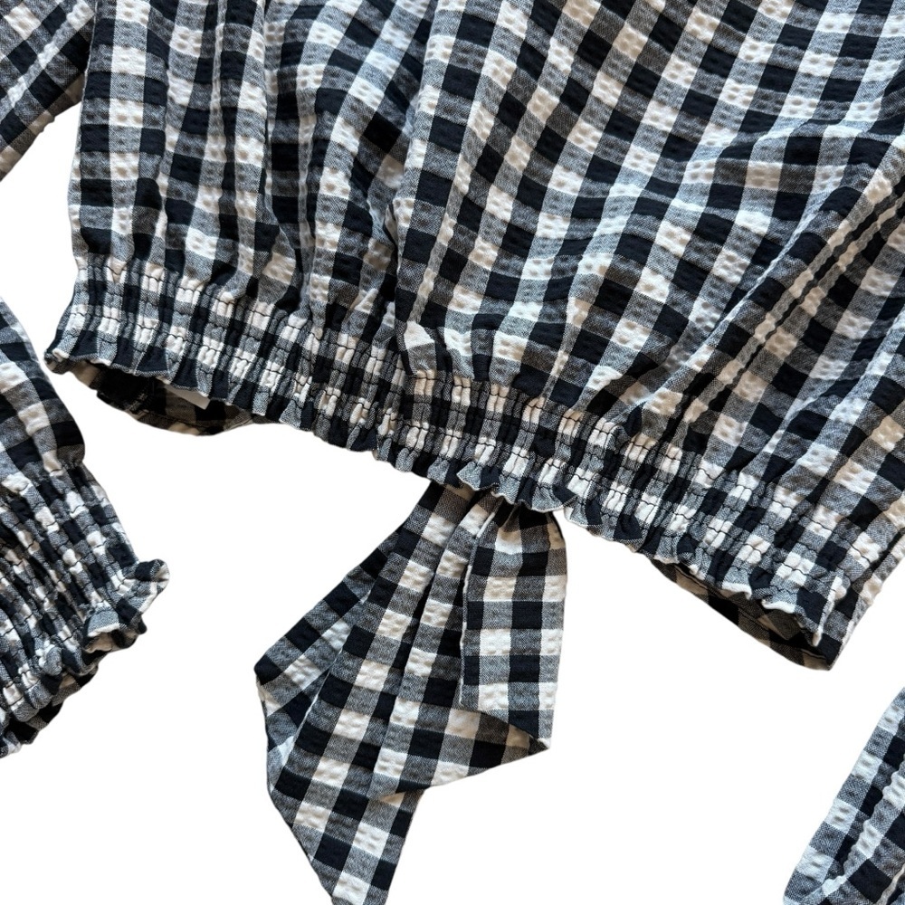ZARA Women's Black & White Gingham Check Tie Front Key Hole Crop Top M Festival - Picture 8 of 11